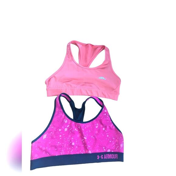 🛍️Lot of 2 Pink Sports Bras Under Armour & Adidas - Picture 1 of 2